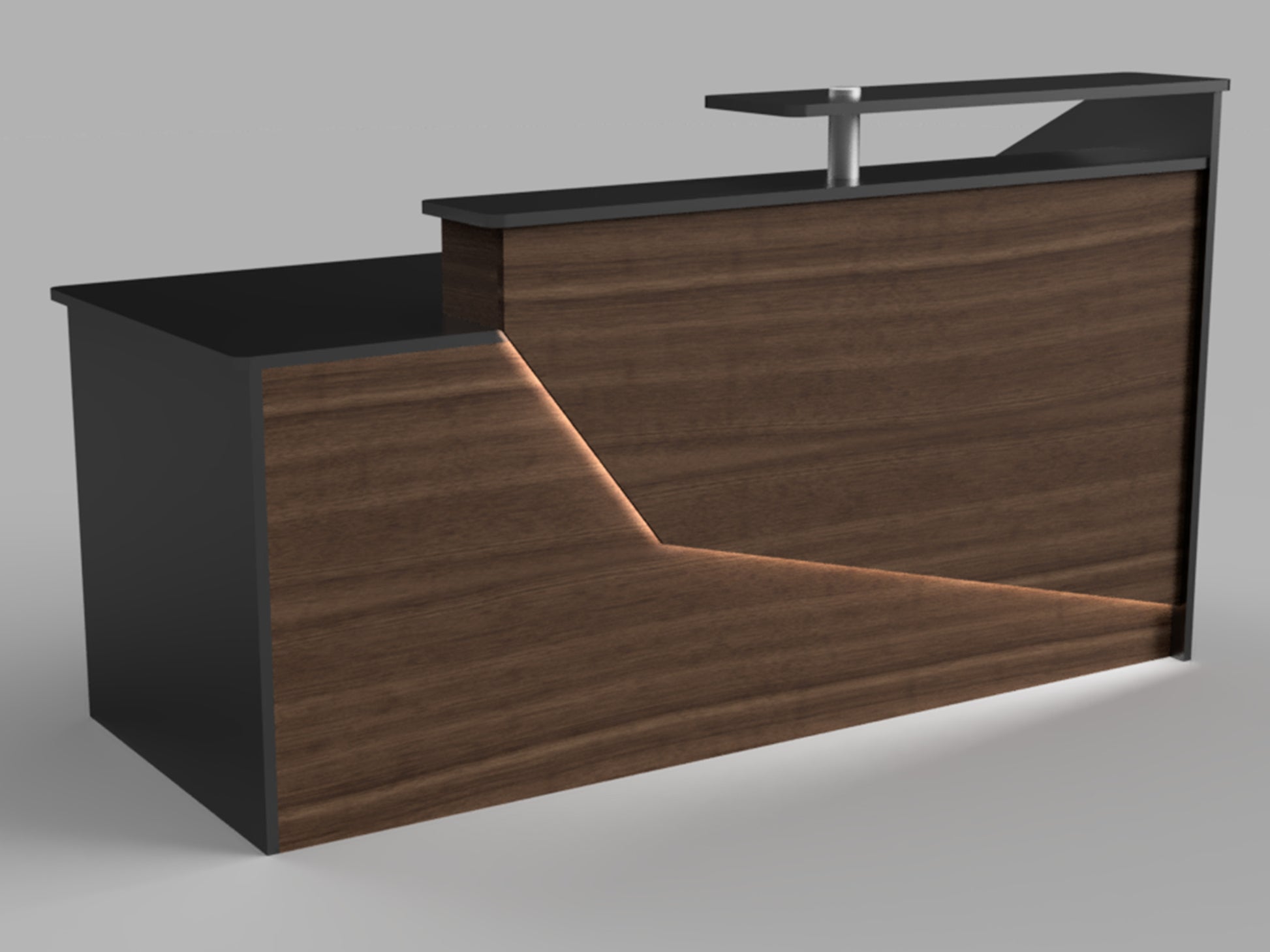 This is the California Reception Desk. It is a clean Modern Reception desk with LED lights. This desk is perfect for any office, retail store, hotel, lobby, and much more.