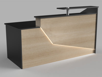 This is the California Reception Desk. It is a clean Modern Reception desk with LED lights. This desk is perfect for any office, retail store, hotel, lobby, and much more.