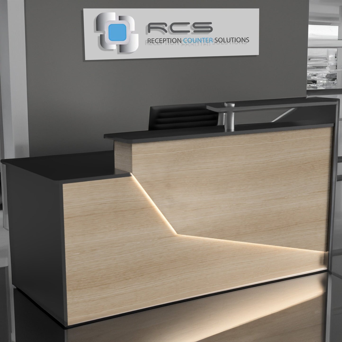 This is the California Reception Desk. It is a clean Modern Reception desk with LED lights. This desk is perfect for any office, retail store, hotel, lobby, and much more.