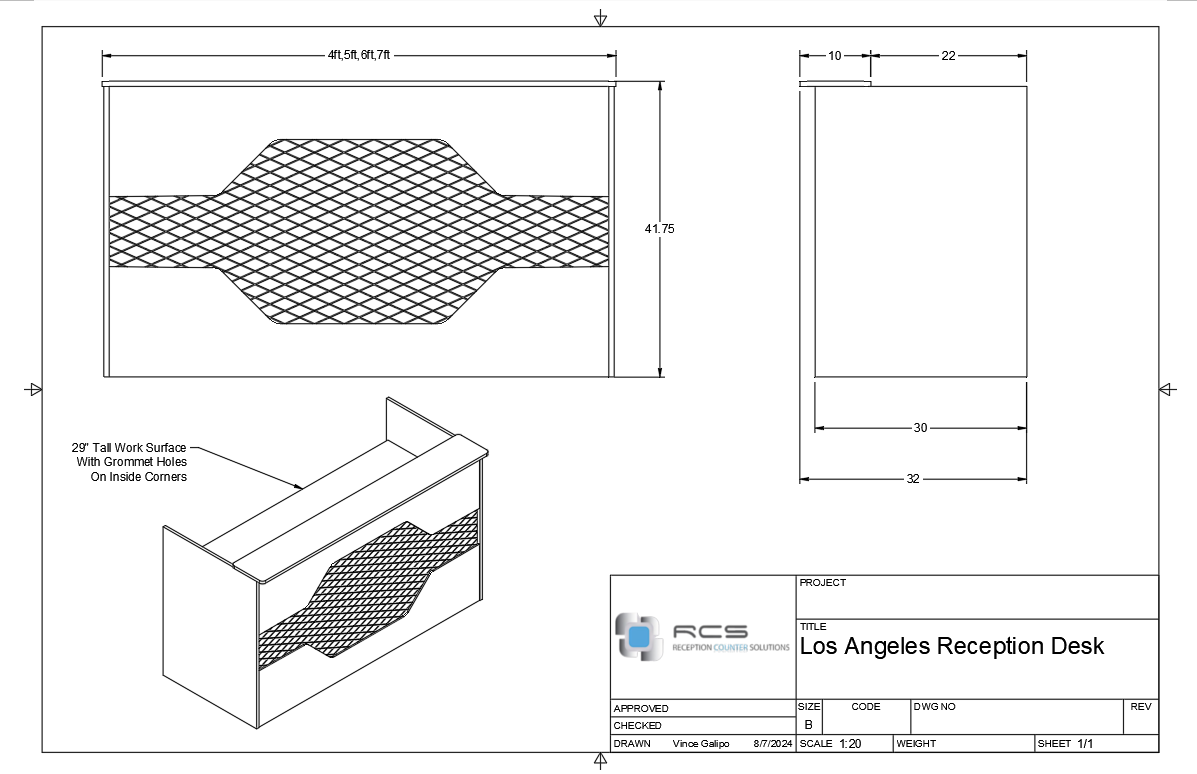 Modern White  Los Angeles reception desk that can be used as a sales counter, check in desk, and other office furniture uses